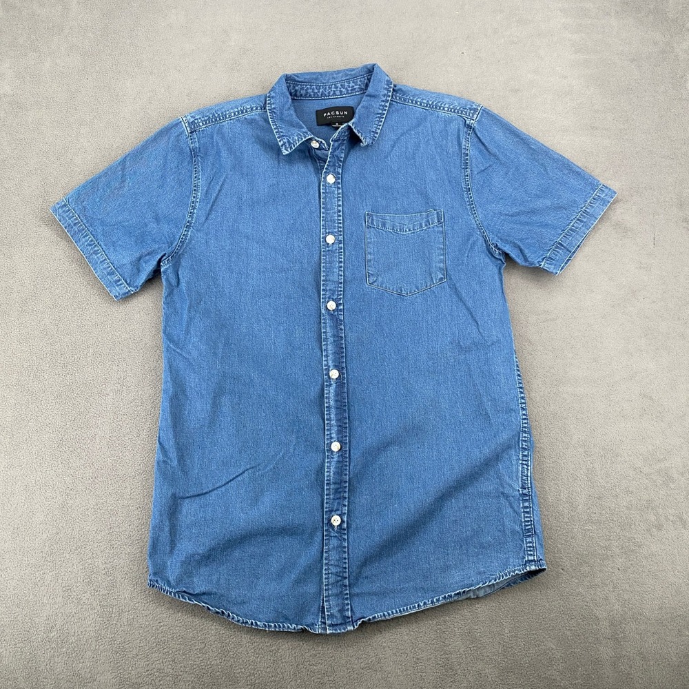 PacSun Mens Medium Wash Denim Short Sleeve Button Down Shirt Size M 6930